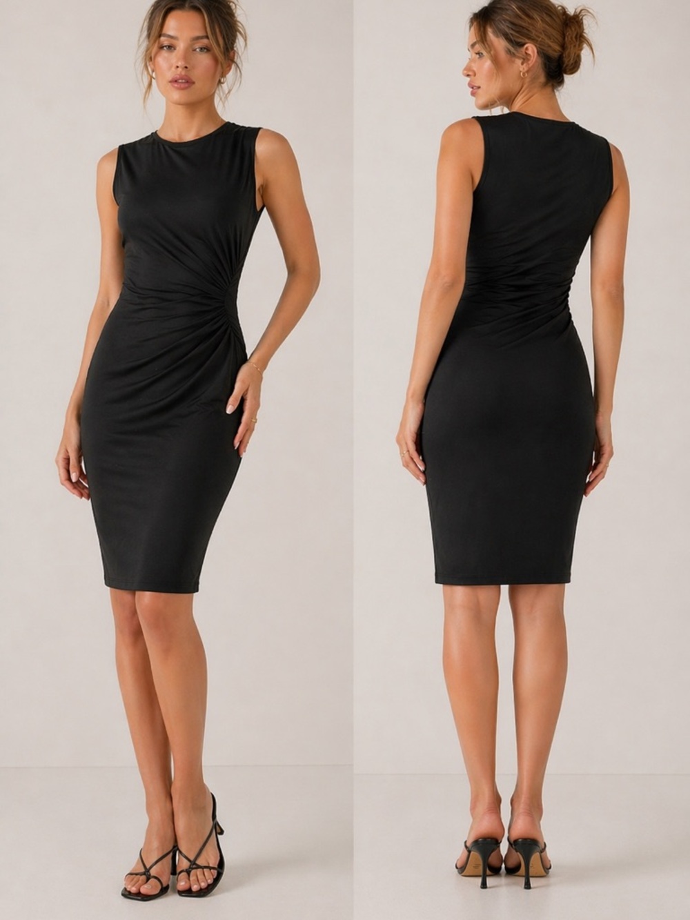 Banana Republic Ruched Black Sheath Dress Sleeveless Size XS